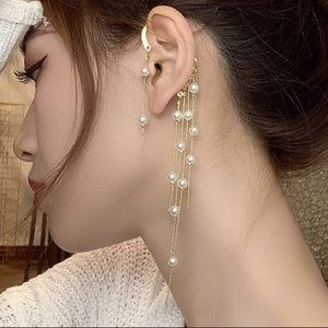 1 Long Tasseled Pearl Ear Wrap Dangle Earring